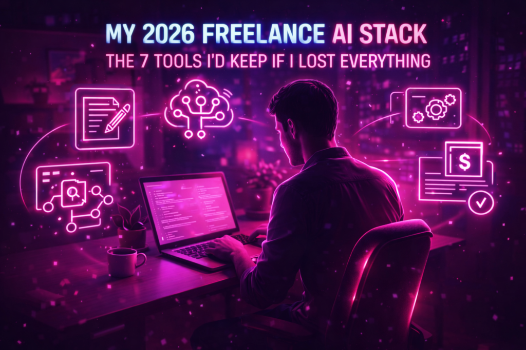 My 2026 freelance AI stack showing the 7 essential tools for freelancers